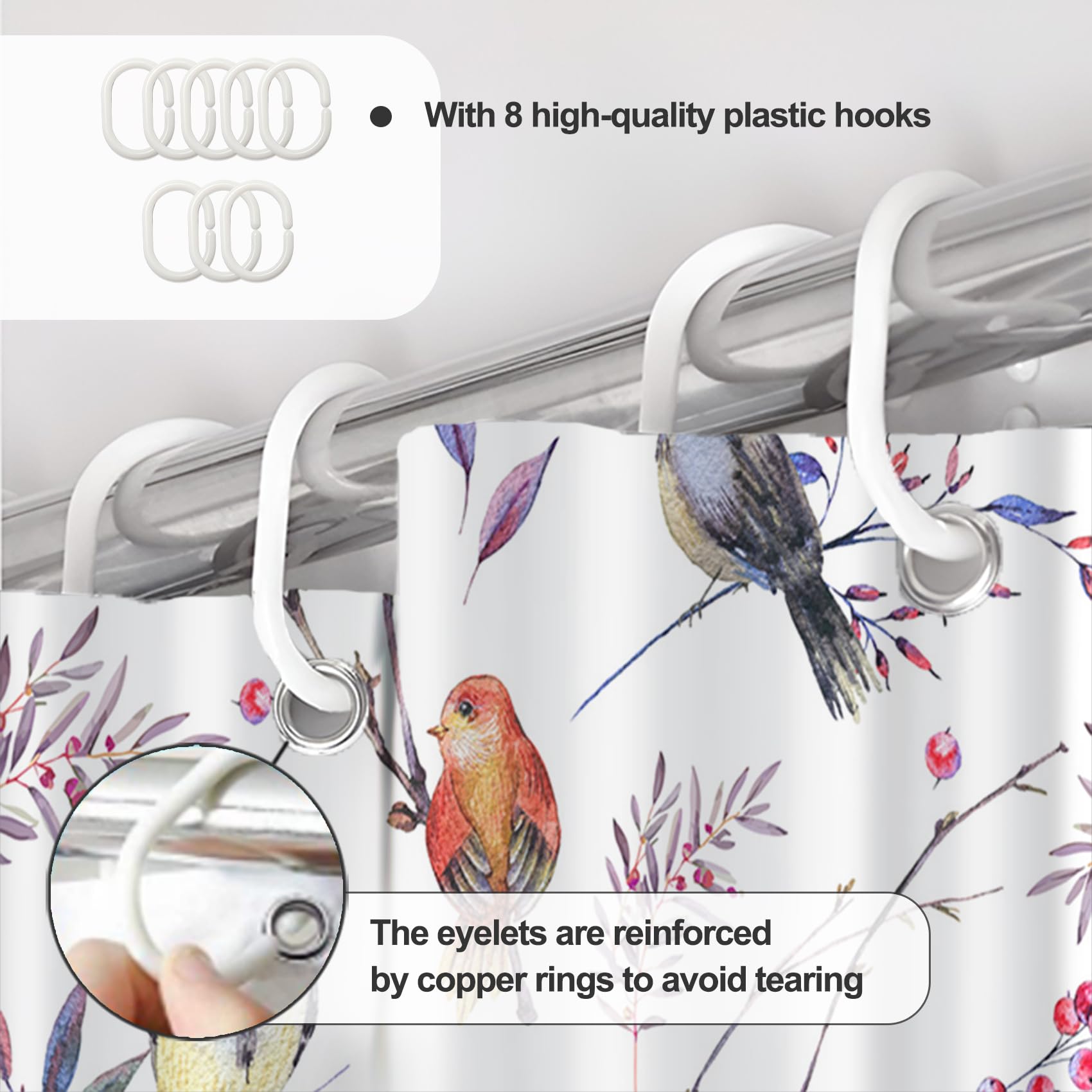 Awert Bird Shower Curtain With Hooks Colorfur Cheery Birds On Tree Branch Shower Curtain For Bathroom Waterproof Fabric Bathroom