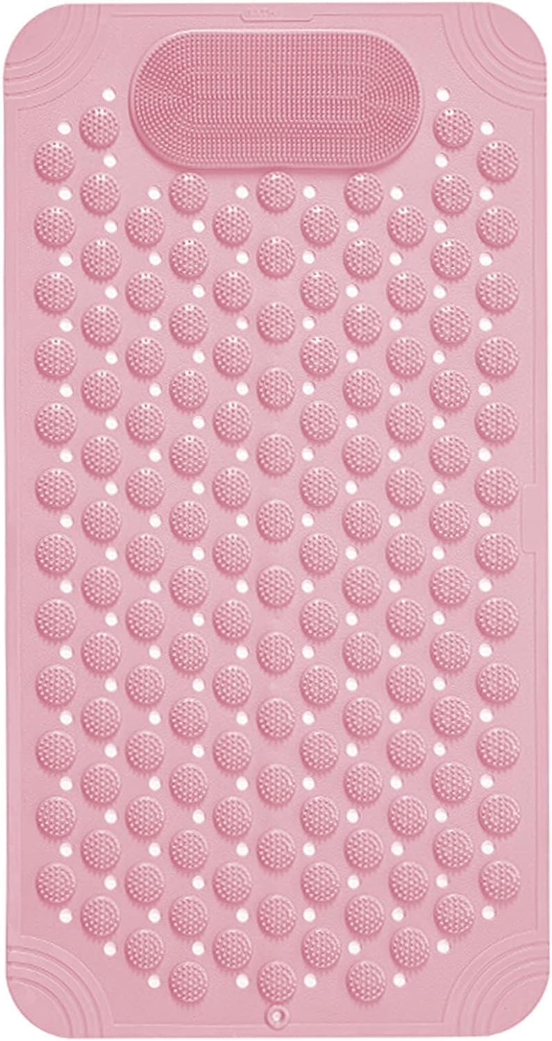 Gladnes Anti Skid Bath Mat with Foot Scrubber for Bathroom Shower with Suction Cups & Drain Holes Silicone Floor Kids & Adults (
