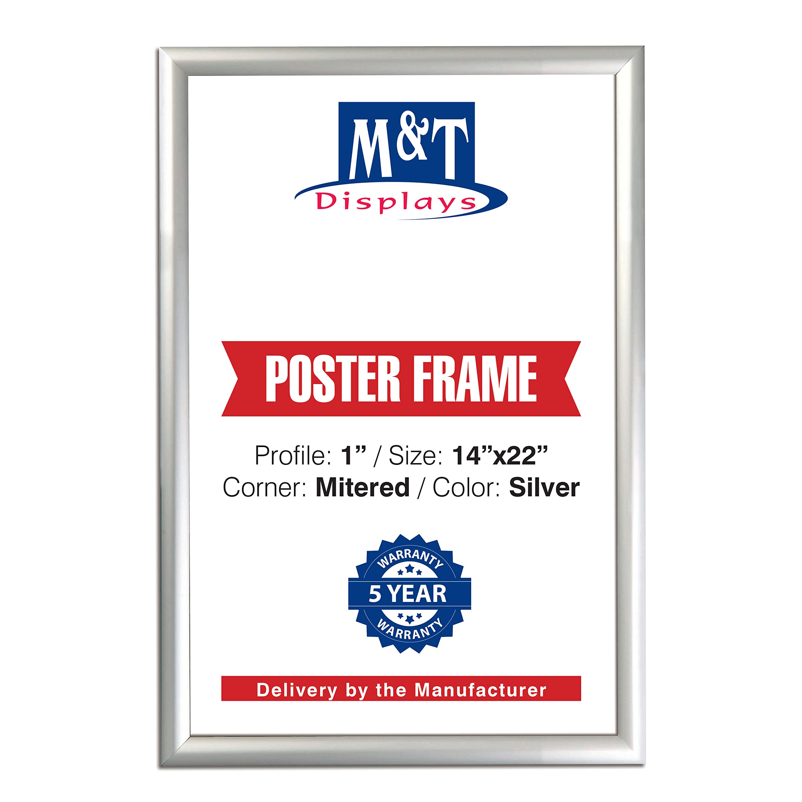 M&T Displays Snap Poster Frame 14x22 Inch Silver 1 Aluminum Profile Front Loading Wall Mounting Photo Picture Document Certifica