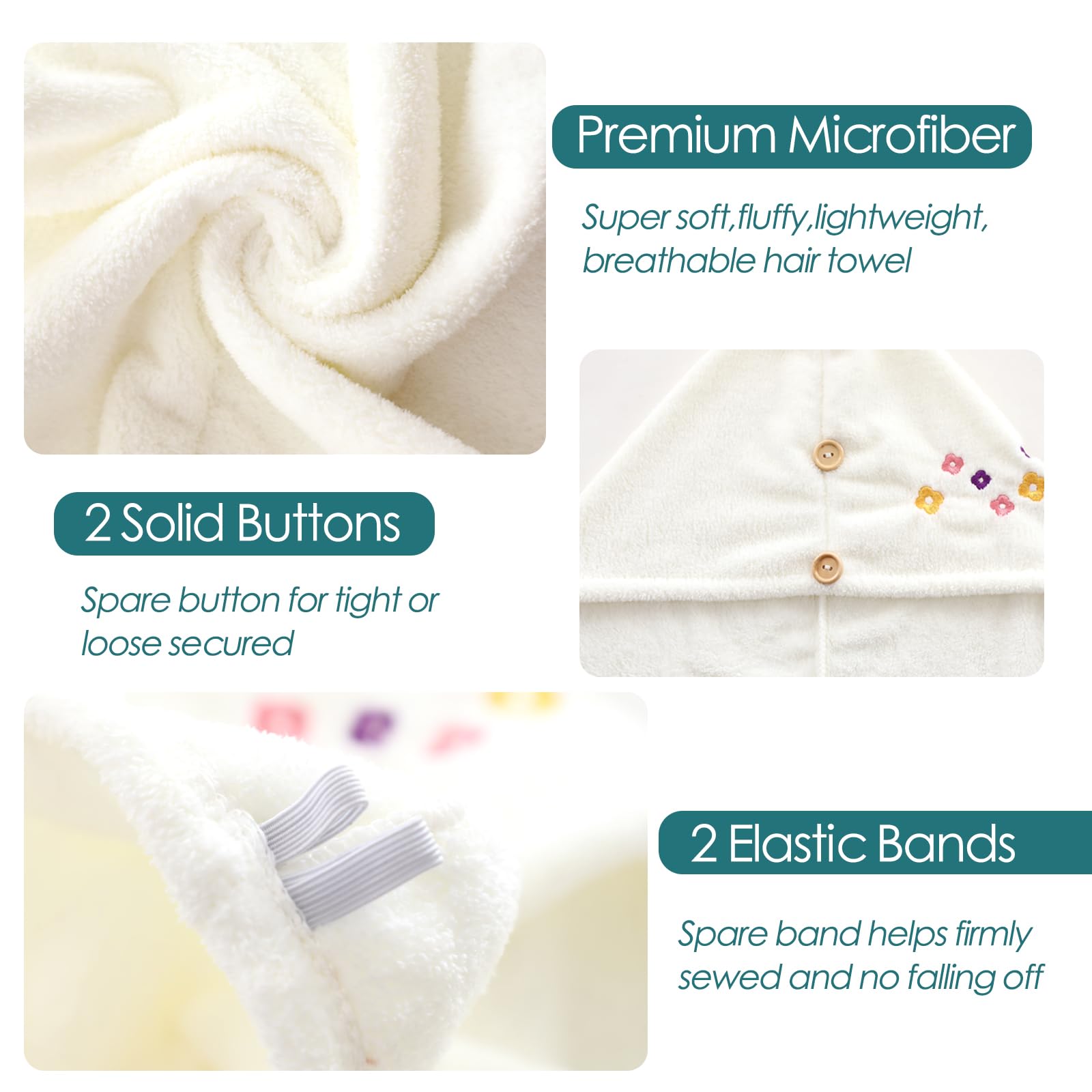 Jeffsun Microfiber Hair Drying Towel For Women,Super Absorbent Quick Dry Towel Wrap For Curly Long Thick Frizzy Wet Hair, Easy T