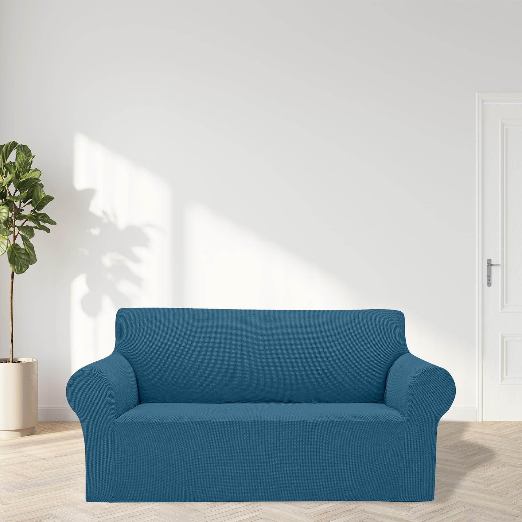 2025 New Stretch Loveseat Sofa Slipcovers Couch Cover For 2 Cushion Furniture Protector Sofa Covers With Elastic Bottom Jacquard Fabric Small Checks For Pets, Kids - Peacock Blue