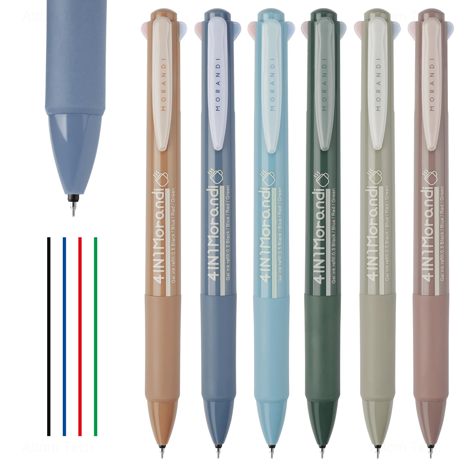 Niart 4 In 1 Morandi Gel Pens Multicolor Retractable Ballpoint Pens 0.5Mm/0.02 Fine Tip 6-Pack Smudge-Free, Fast-Drying, Ideal F