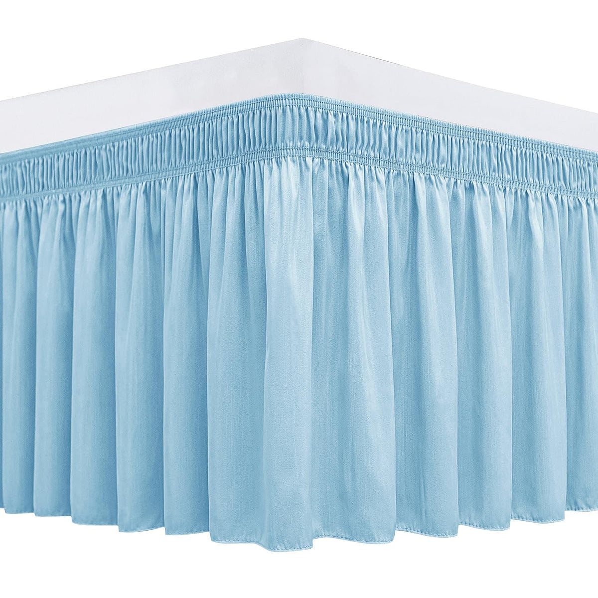 Biscaynebay Wrap Around Bed Skirts For Queen Beds 15' Drop, Light Blue Adjustable Elastic Dust Ruffles Easy Fit Wrinkle & Fade