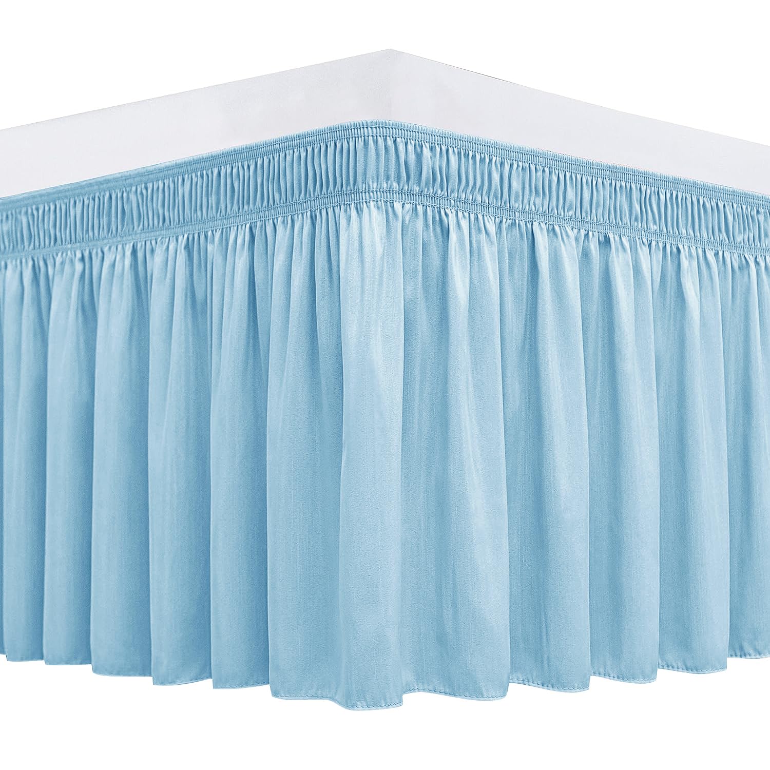 Biscaynebay Wrap Around Bed Skirts For Twin & Twin Xl Beds 15' Drop, Light Blue Adjustable Elastic Dust Ruffles Easy Fit Wrinkl