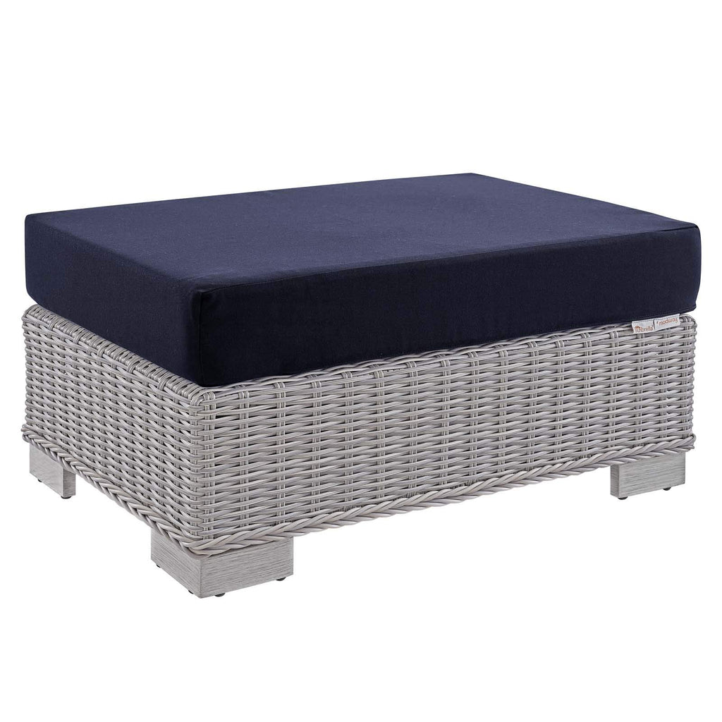 Conway Sunbrella® Outdoor Patio Wicker Rattan Ottoman In Light Gray Navy