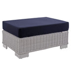 Conway Sunbrella® Outdoor Patio Wicker Rattan Ottoman In Light Gray Navy