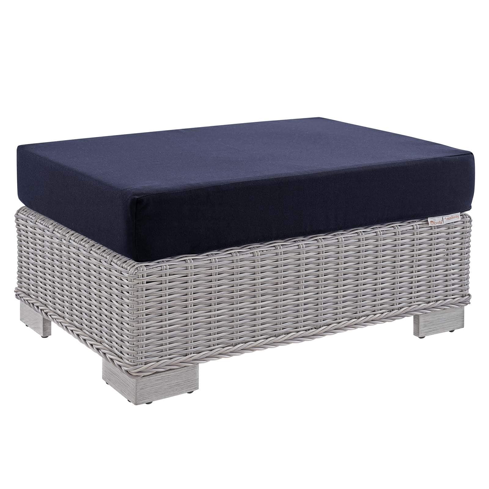 Conway Sunbrella® Outdoor Patio Wicker Rattan Ottoman In Light Gray Navy