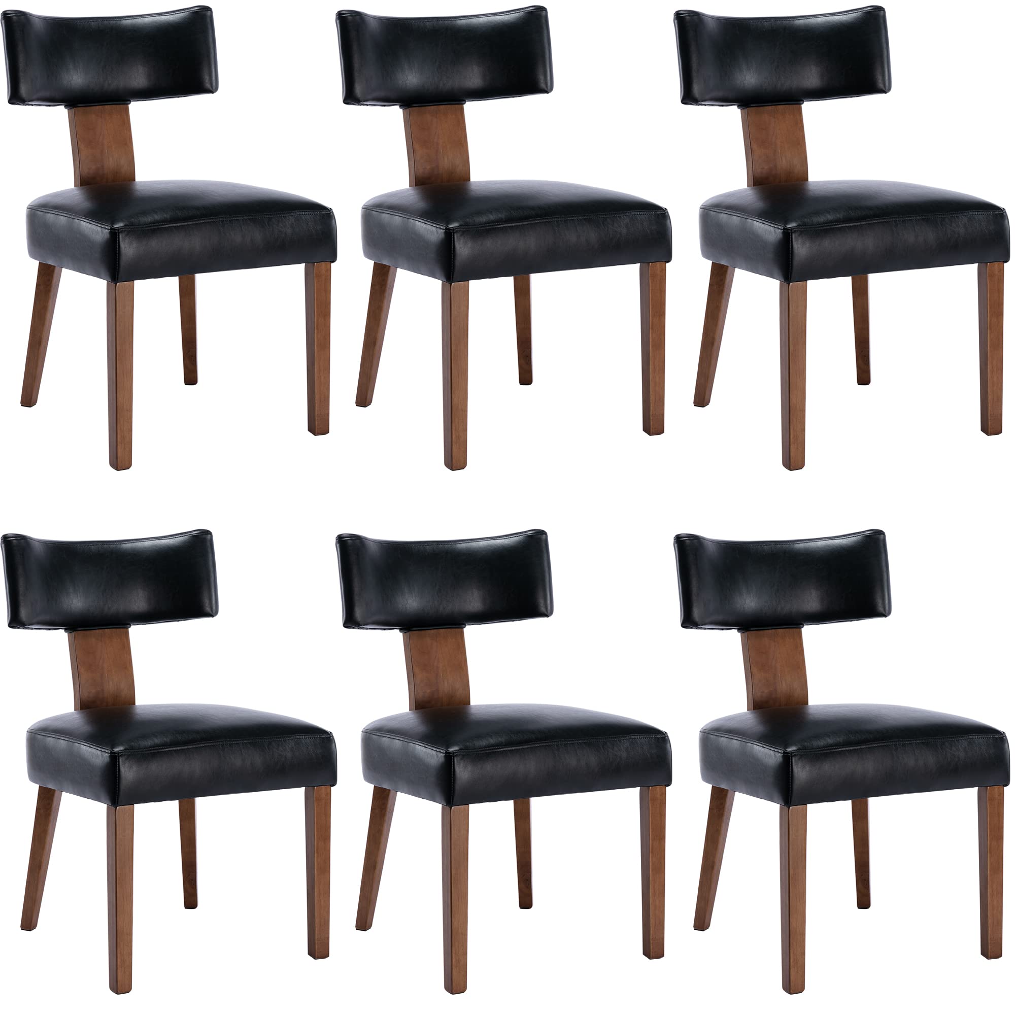 Wahson Farmhouse Kitchen & Dining Room Chairs Set Of 6, Retro Faux Leather Upholstered Dining Chair With Hardwood Legs, Black
