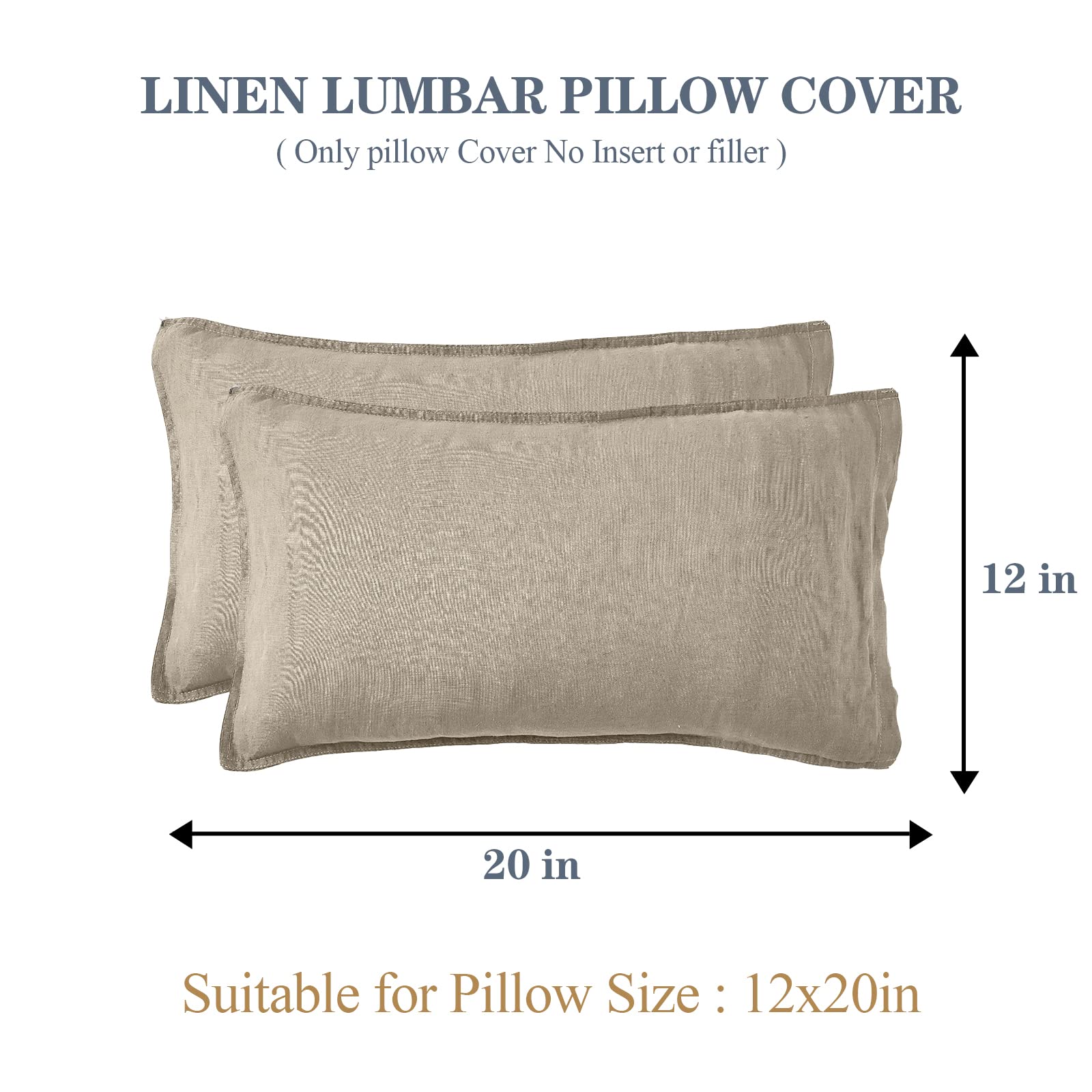 Simple&Opulence 100% Linen Lumbar Pillow Cover 12 X 20 Inches Set Of 2 Rectangular Decorative Throw Cushion Cover For Couch Sofa Bed Living Room Office Soft Breathable Farmhouse - Linen