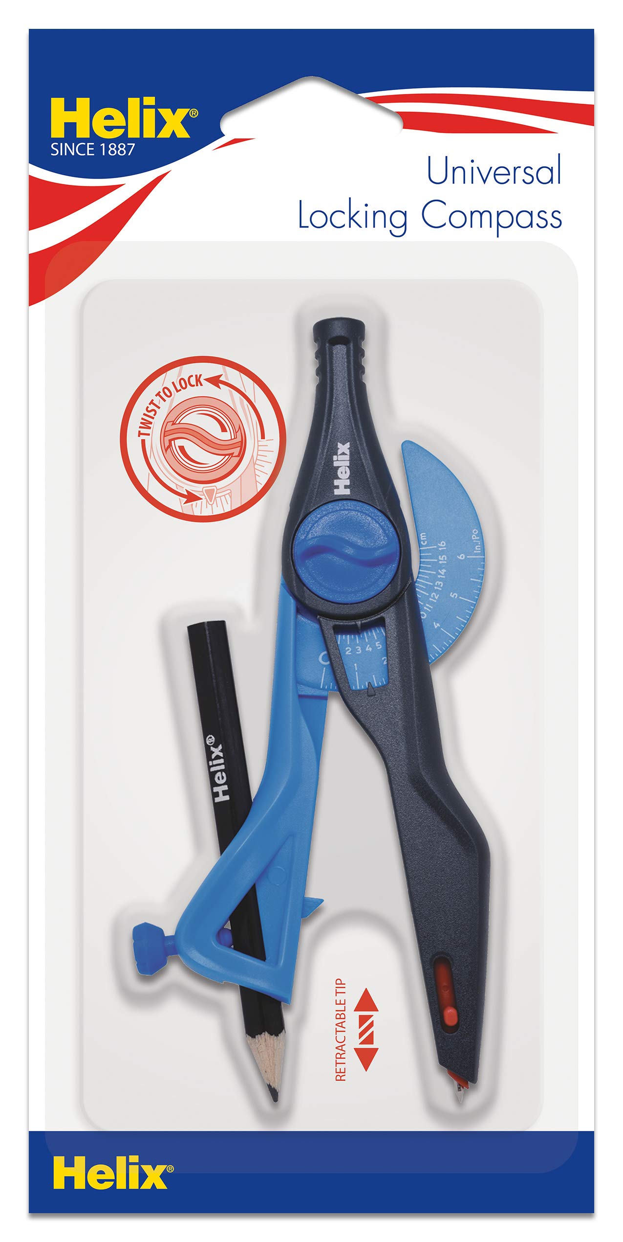 Helix Large Plastic Locking Compass With Safety Point, Assorted Colors (37279)