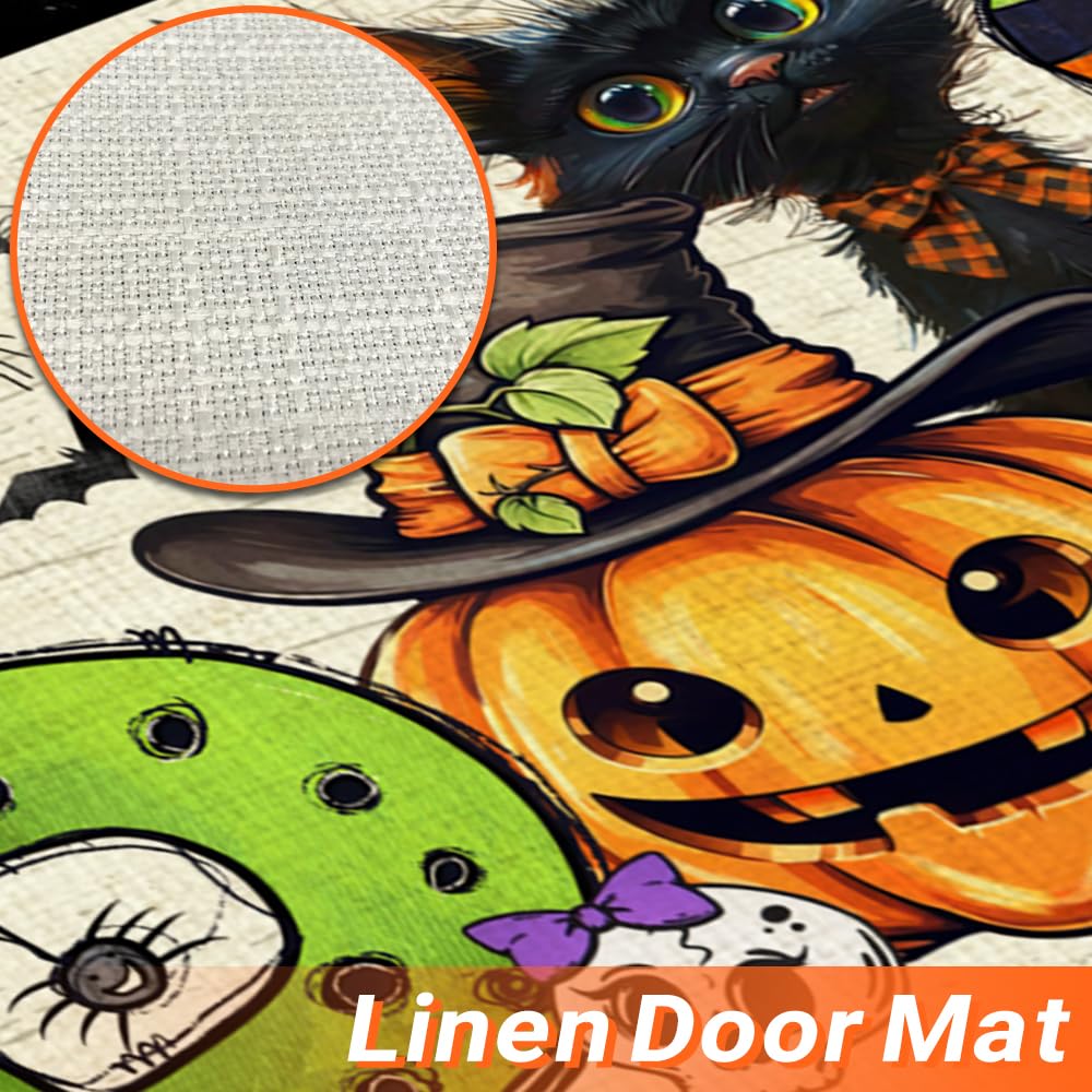 Segxcfl Halloween Door Mat Boo Ghost Pumpkin Welcome Mat Rubber Non Slip Bathroom Rugs Black Cat Linen Mat Indoor Outdoor Entran