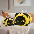 Mewaii Black Cat Bee Plush Pillow, Kawaii Plushies Bee Stuffed Toy, Soft Squishy Bee Gift for Girls & Kids, 8 Inch
