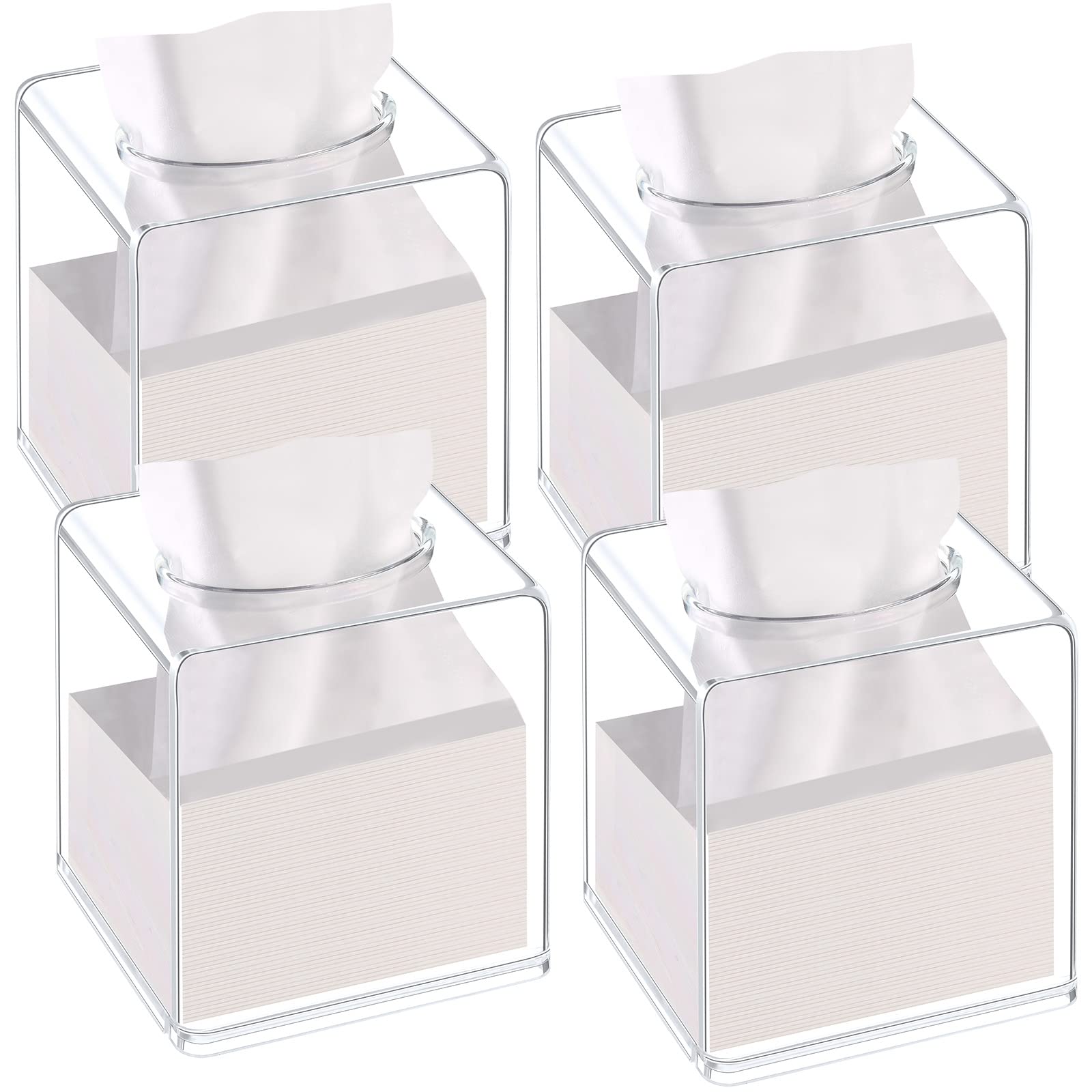 4 Pack Acrylic Tissue Box Cover Square Clear Tissue Box Holder Acrylic Cube Napkin Dispenser Box for Bathroom Bedroom Kitchen Ca