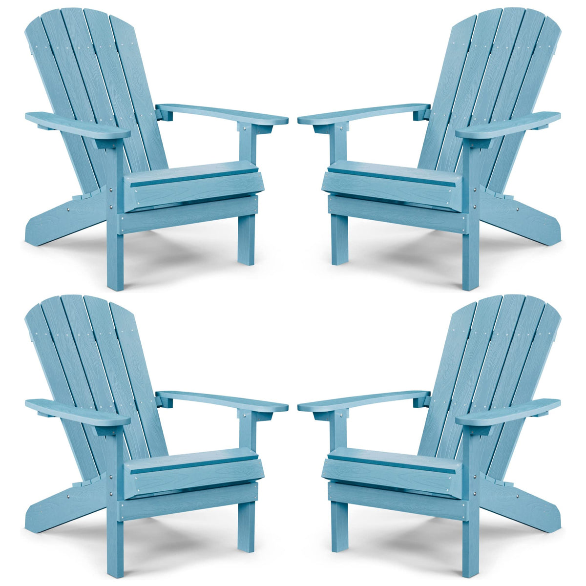 Yefu Adirondack Chairs Set Of 4 Plastic Weather Resistant-Blue, Modern Poly Lumber Outdoor Chairs Like Real Wood, Widely Used In Outdoor, Patio, Deck, Outside, Fire Pit Garden, Campfire Chairs