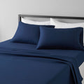 Amazon Basics Lightweight Super Soft Easy Care Microfiber 4-Piece Bed Sheet Set with 14-Inch Deep Pockets, Full, Navy Blue, Soli