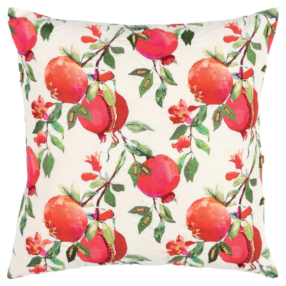 Rizzy Home 20&quot; x 20&quot; Cotton Duck Pillow Cover-Botanical Pomegranate-Multi-Color