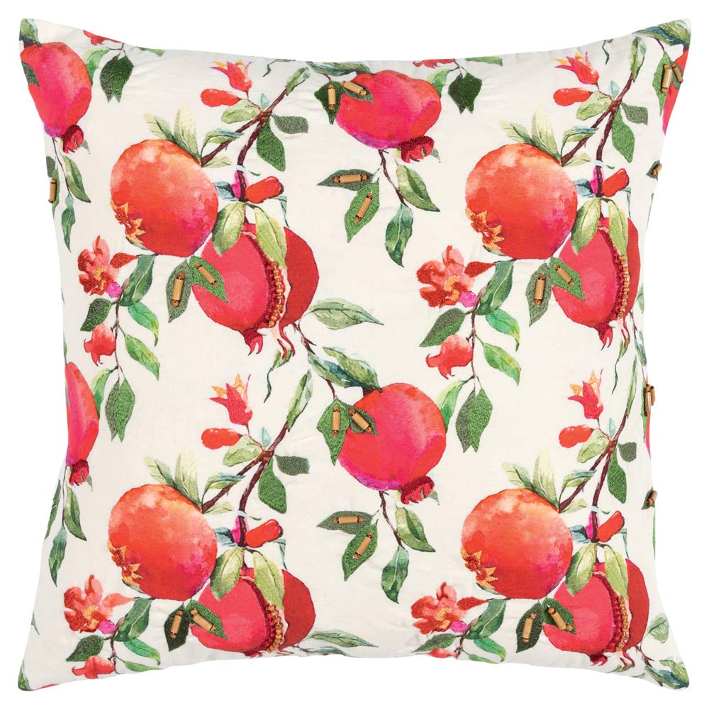 Rizzy Home 20" x 20" Cotton Duck Pillow Cover-Botanical Pomegranate-Multi-Color