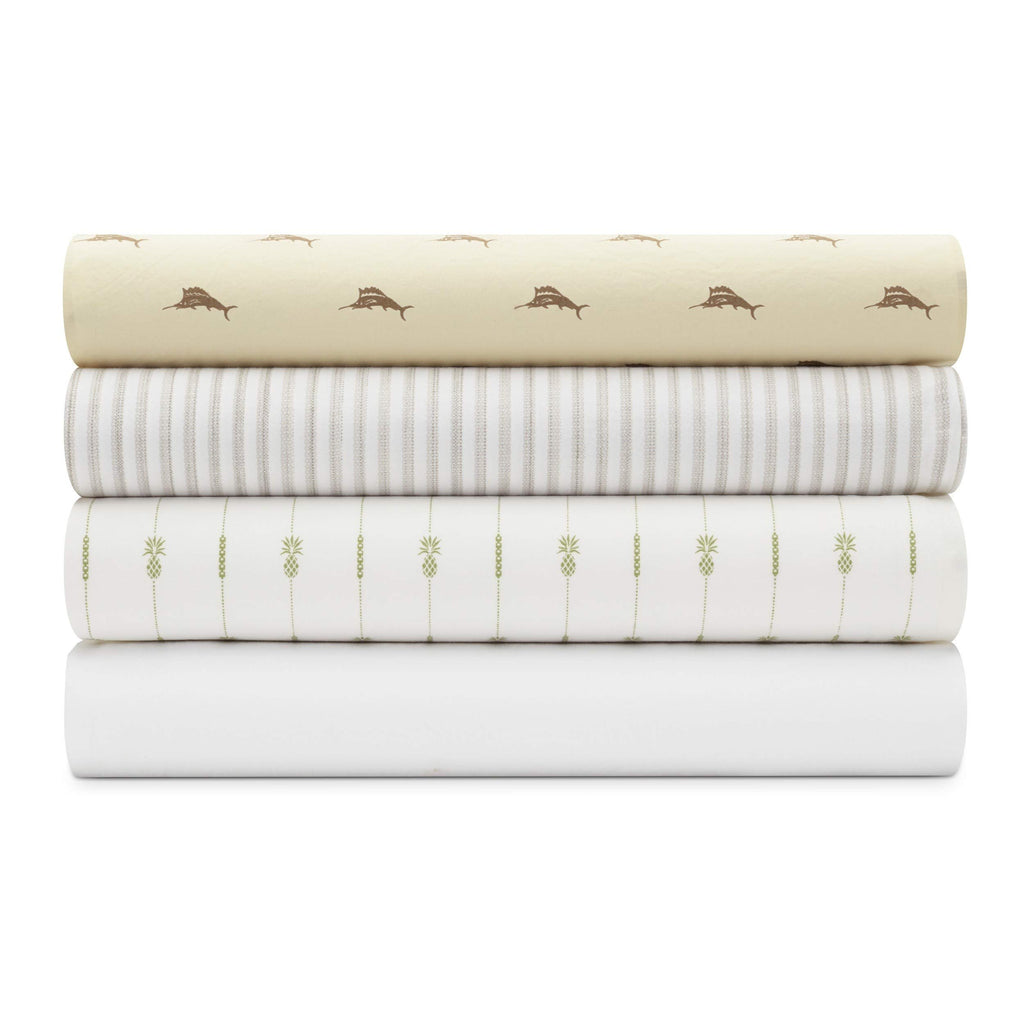 Tommy Bahama - King Sheets, Cotton Percale Bedding Set, Crisp & Cool, Stylish Home Decor (Pineapple Pinstripe Green, King)