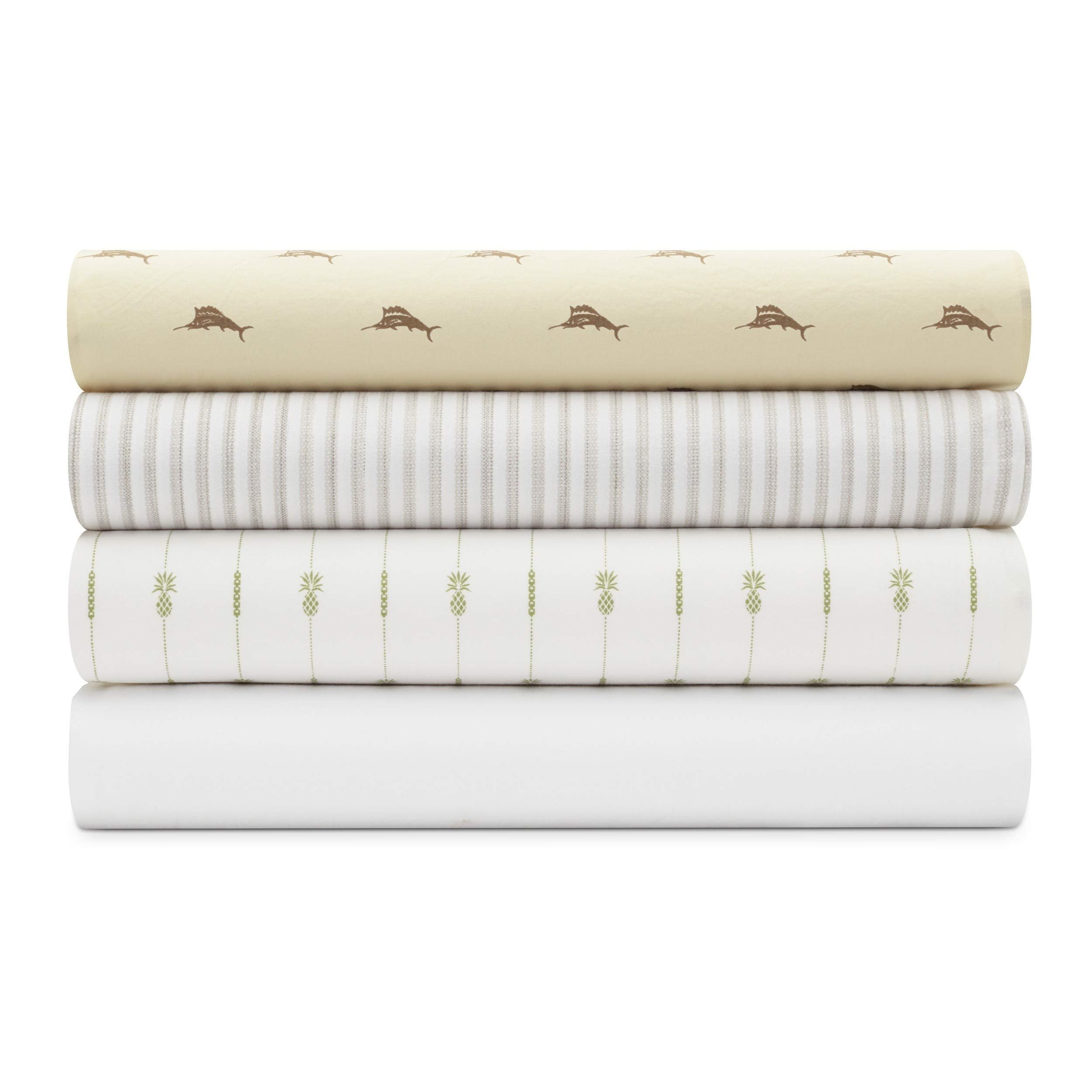 Tommy Bahama - King Sheets, Cotton Percale Bedding Set, Crisp & Cool, Stylish Home Decor (Pineapple Pinstripe Green, King)
