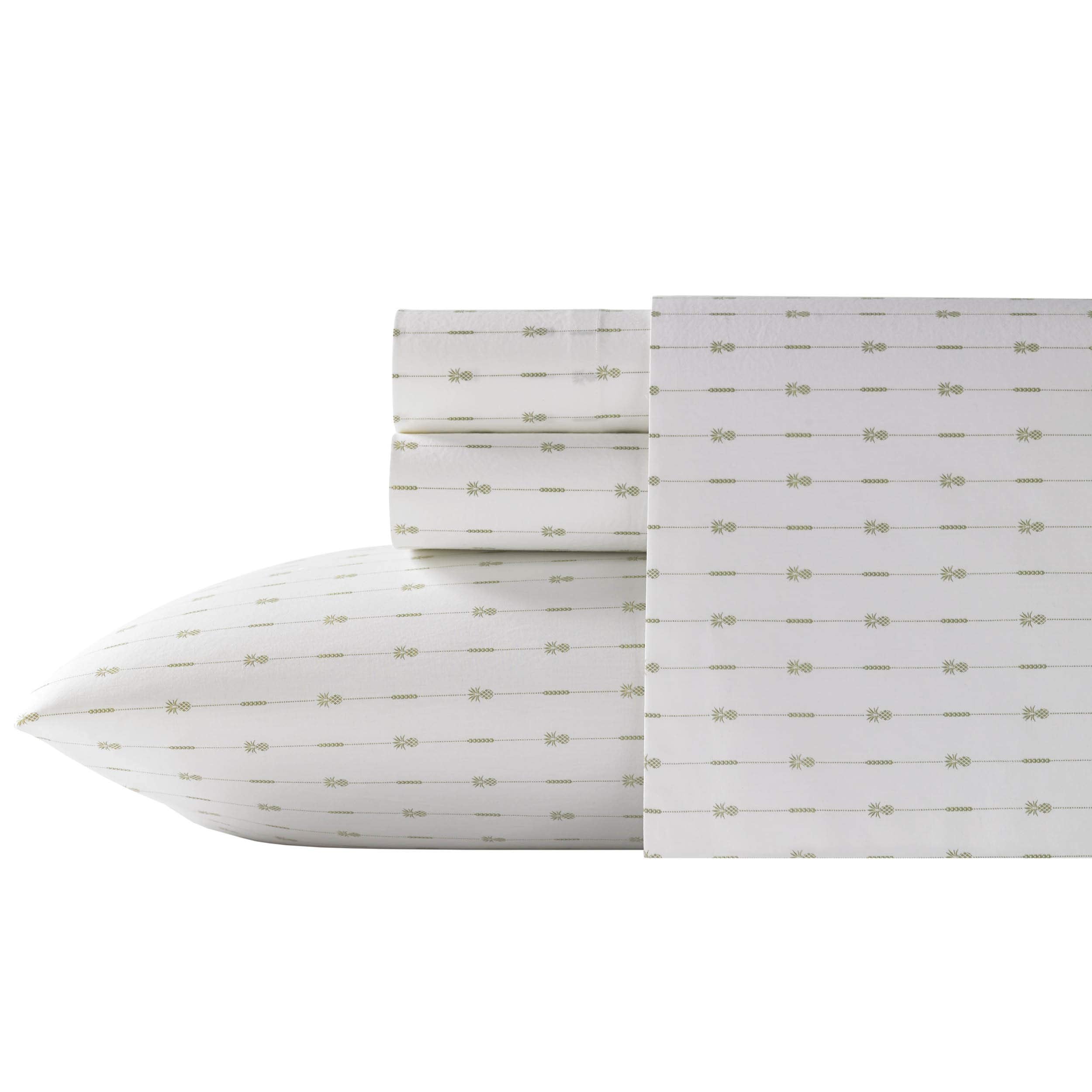 Tommy Bahama - Queen Sheets, Cotton Percale Bedding Set, Crisp & Cool, Stylish Home Decor (Pineapple Pinstripe Green, Queen)