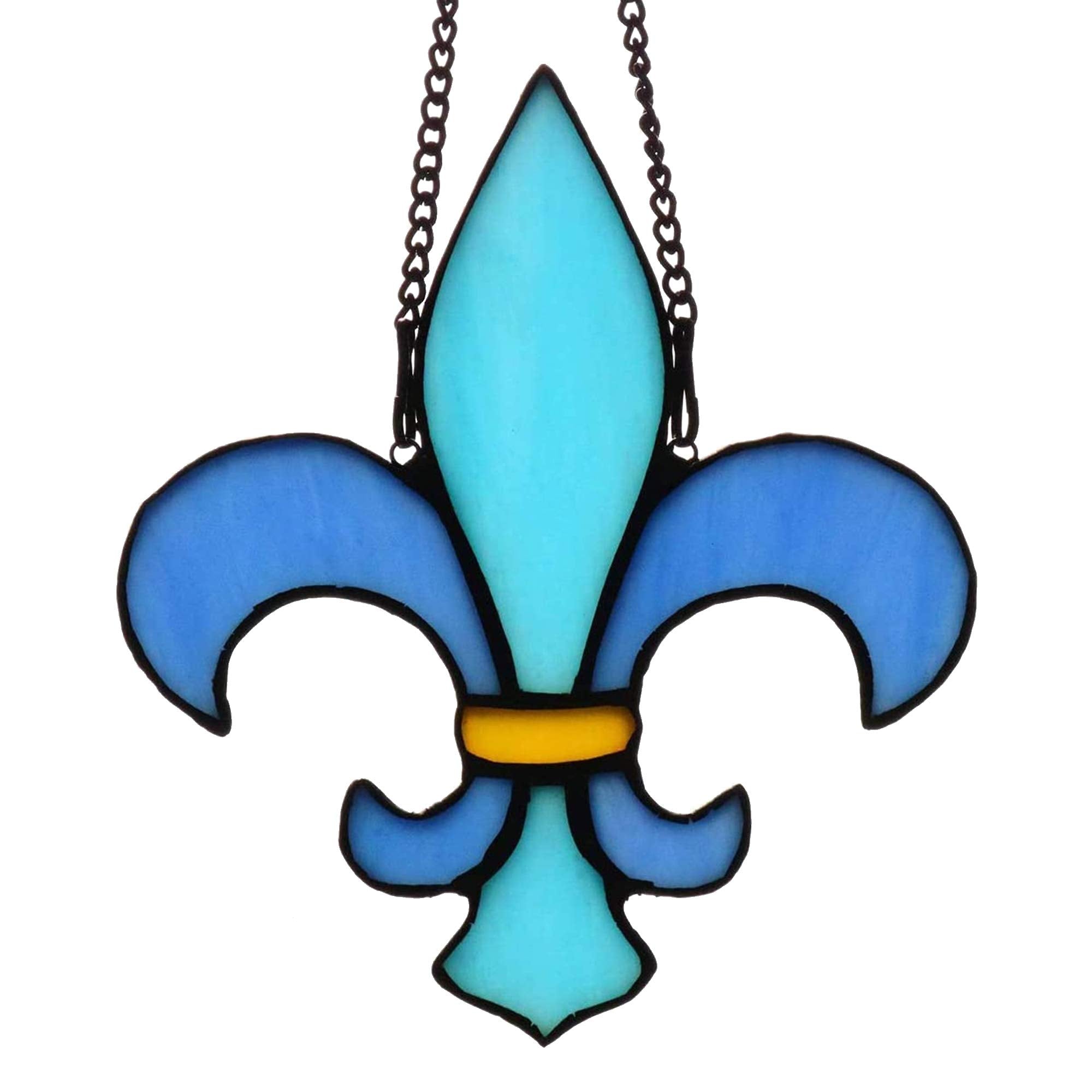HAOSUM Fleur De Lis Decor Stained Glass Window Hangings,Handmade Housewarming Gifts for New House, Fleur De Lis Decoration Birth