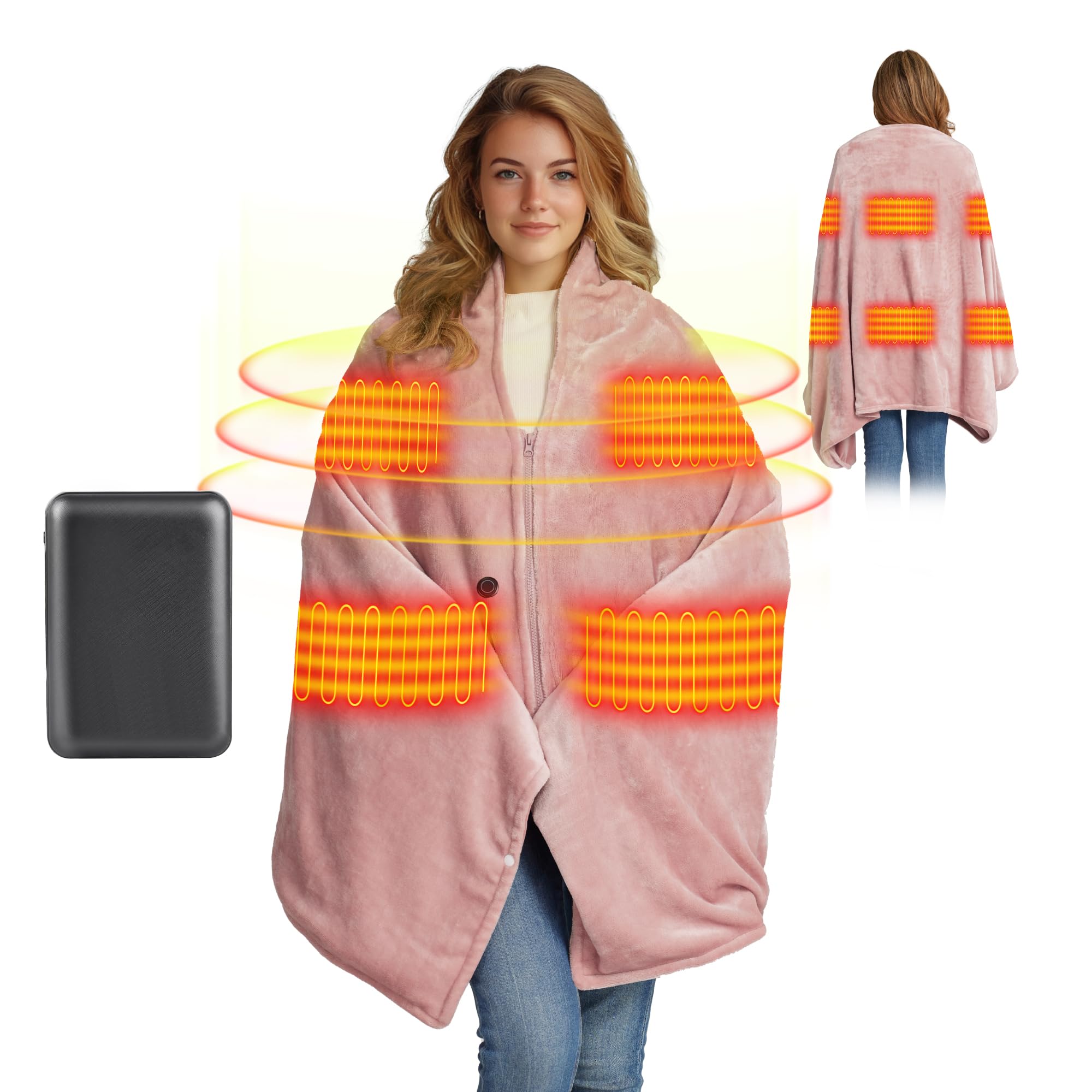 Heated Blanket Battery Operated 75' X 35.5' Soft Cordless Heated Blanket Shawl Portable Heated Throw Blanket Poncho Wraps Fast