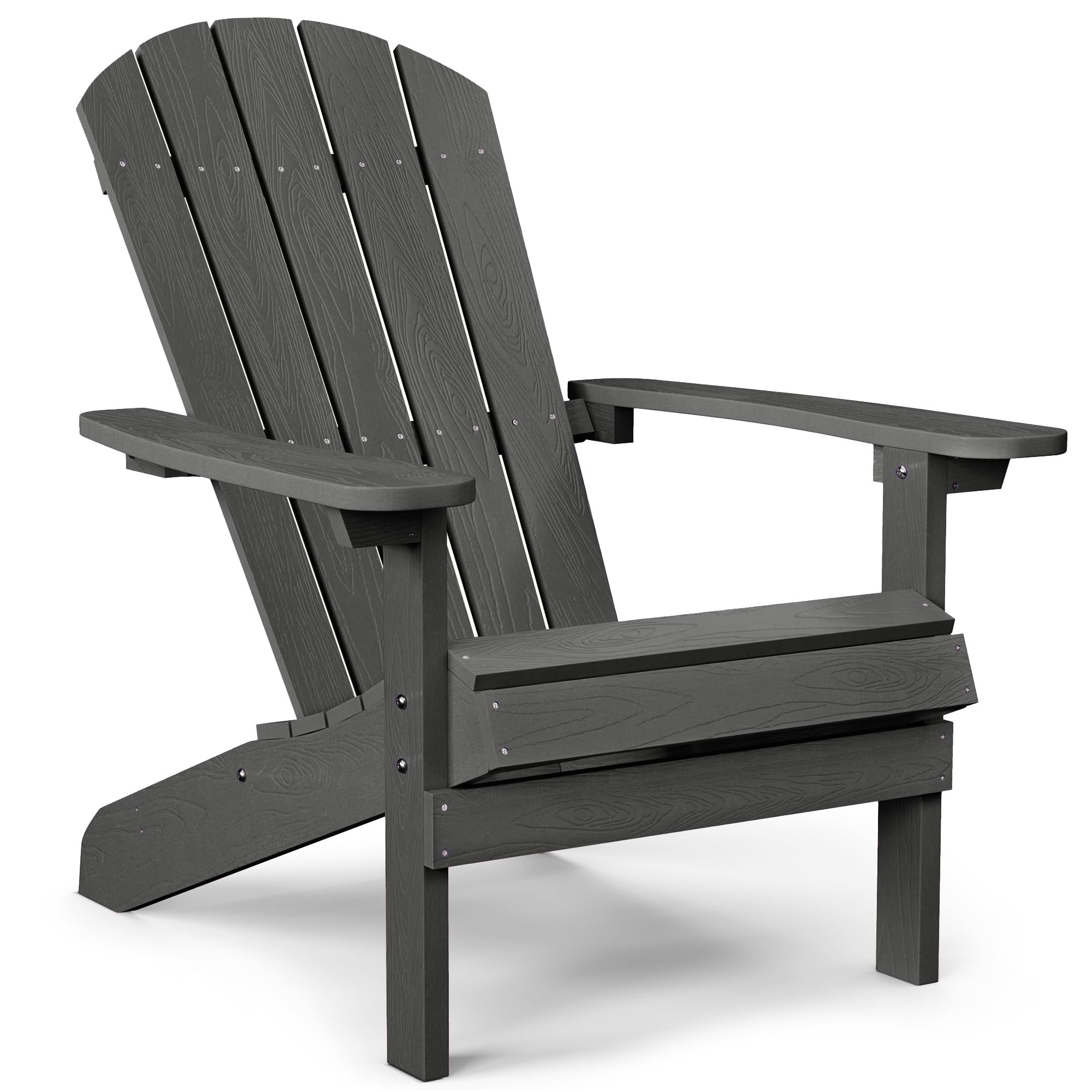 Yefu Adirondack Chair Plastic Weather Resistant, Patio Chairs 5 Steps Easy Installation, Looks Exactly Like Real Wood, Widely Used In Outdoor, Fire Pit, Outside, Garden, Campfire Chairs (Dark Grey)