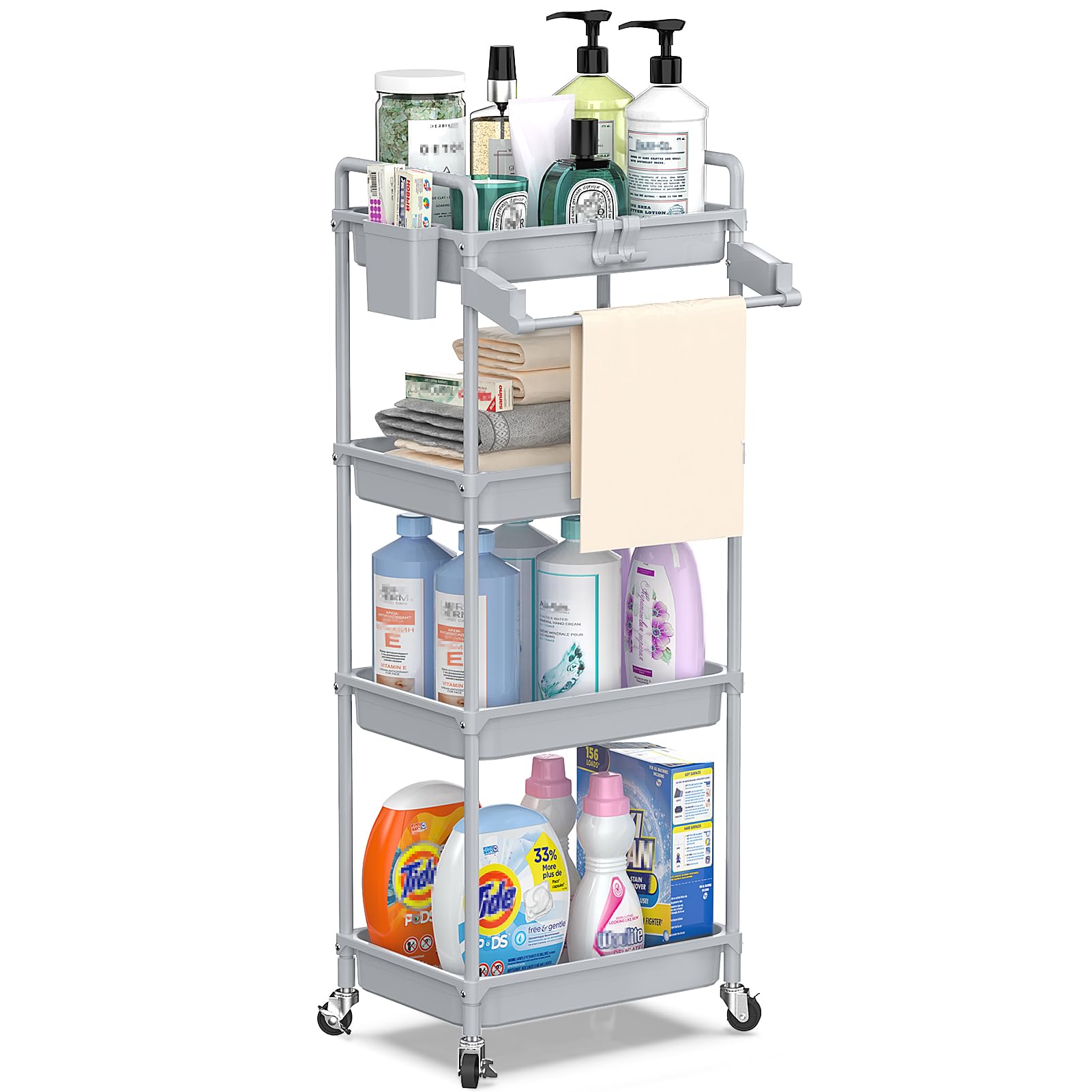 SPACEKEEPER Rolling Storage Cart, 4-Tier Bathroom Organizer Utility Ca ...