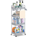 SPACEKEEPER Rolling Storage Cart, 4-Tier Bathroom Organizer Utility Cart Laundry Room Organization Mobile Shelving Unit with Tow