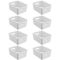 8 Pack White Storage Baskets, Plastic Woven Organizer Baskets, Stackable Shelf Baskets for Closet, Pantry & Bathroom