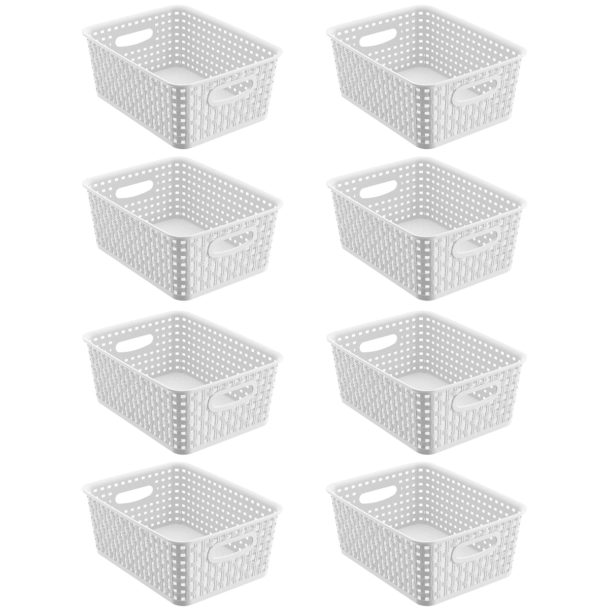 8 Pack White Storage Baskets, Plastic Woven Organizer Baskets, Stackable Shelf Baskets for Closet, Pantry & Bathroom