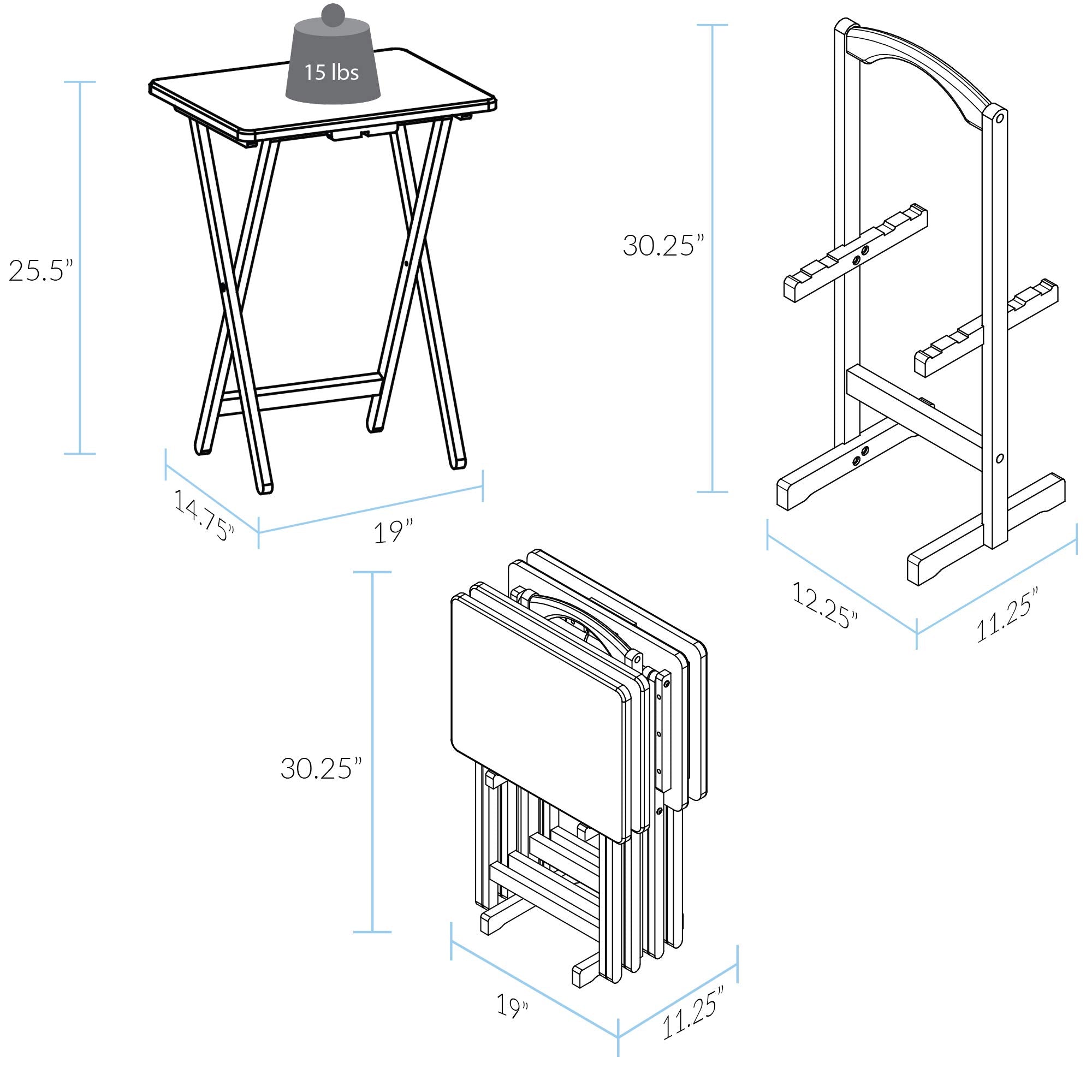 Casual Home 660-40 Tray Table Set, Natural, 14.75 In X 19 In X 25.5 In, 5 Piece