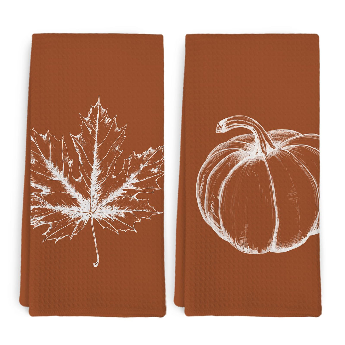 cvjutf Burnt Orange Fall Kitchen Towels Set of 2, Autumn Leaf Pumpkin Dish Towel, Fall Bathroom Decor, Thanksgiving Farmhouse Pu