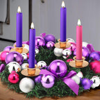 Meooeck Purple Ribbon Advent Wreath Set Calendar Season Candle Holder Catholic Christmas Advent Wreaths Centerpiece Decor With R
