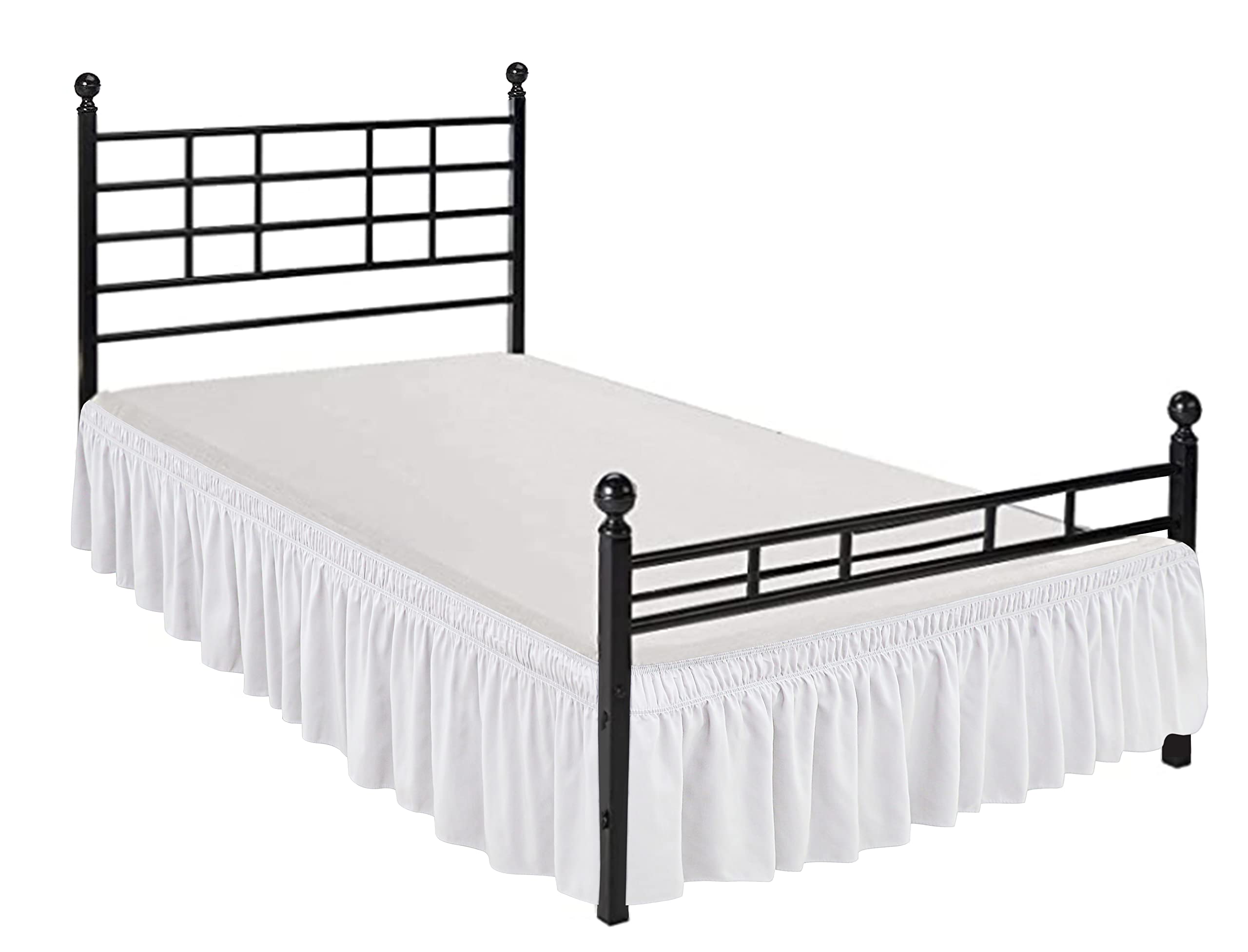 Biscaynebay Wrap Around Bed Skirts With Split Corners For King Beds 17' Drop, White Elastic Dust Ruffles Easy Fit Wrinkle & Fade Resistant Silky Luxurious Fabric Solid Machine Washable