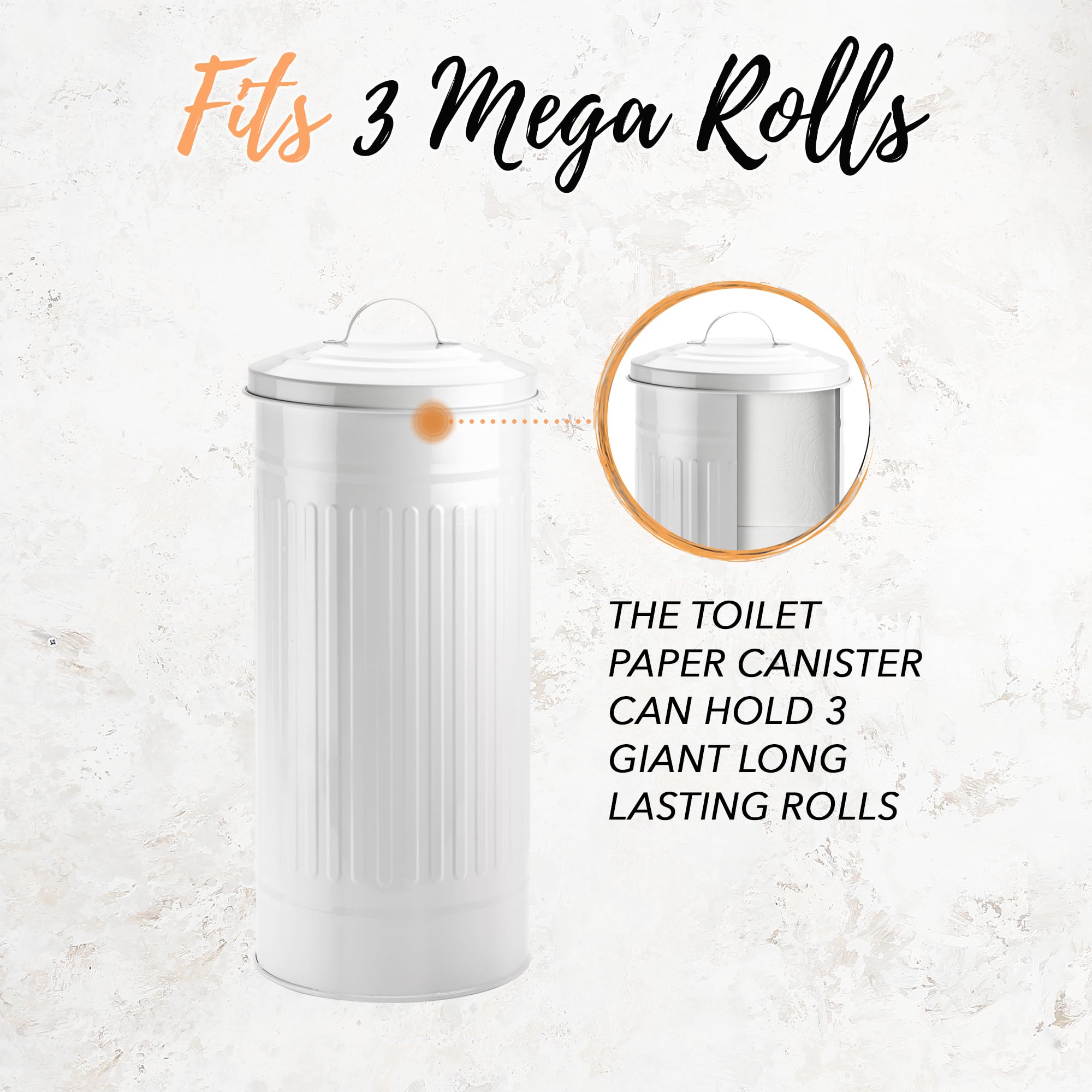 Autumn Alley White Toilet Paper Holder Canister With Lid - Vertical Rustproof Free-Standing Farmhouse Metal Toilet Tissue Caddy