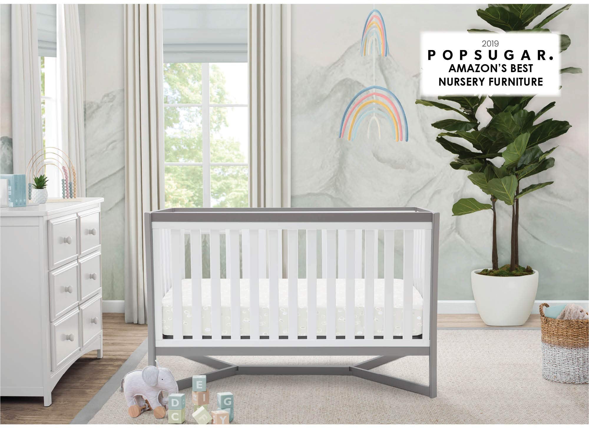 Delta Children Tribeca 4-In-1 Convertible Crib, White/Grey