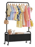 Vriccc Kids Clothing Rack with Storage Box, Kids Dress Up Storage for Coats, Small Garment Rack for Hanging Clothes, Black Dress