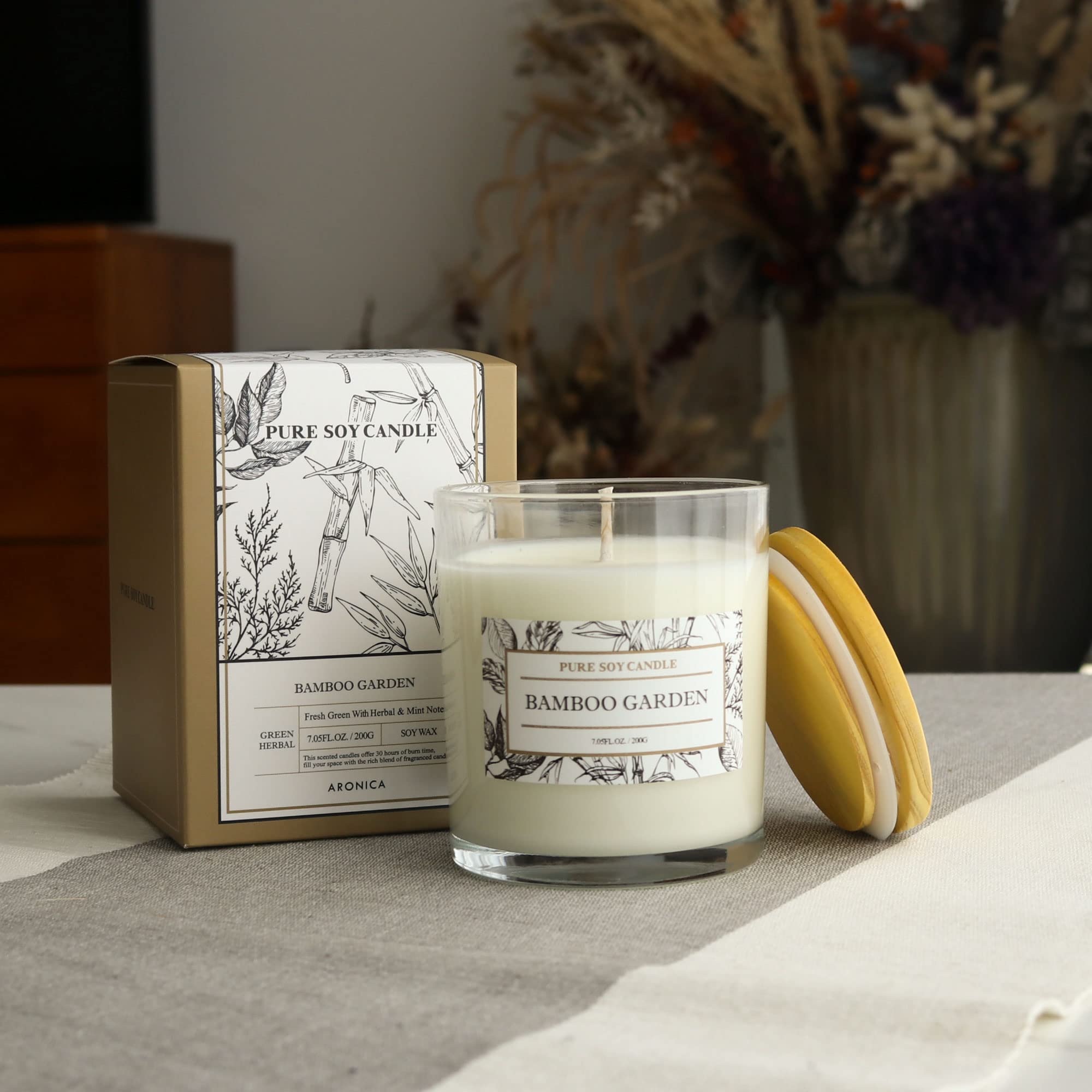 Aronica High End Hostess Gifts For Woman, Bamboo Jasmine Candle, Soy Candles For Home Scented, Non Toxic New Home Candle, Natura