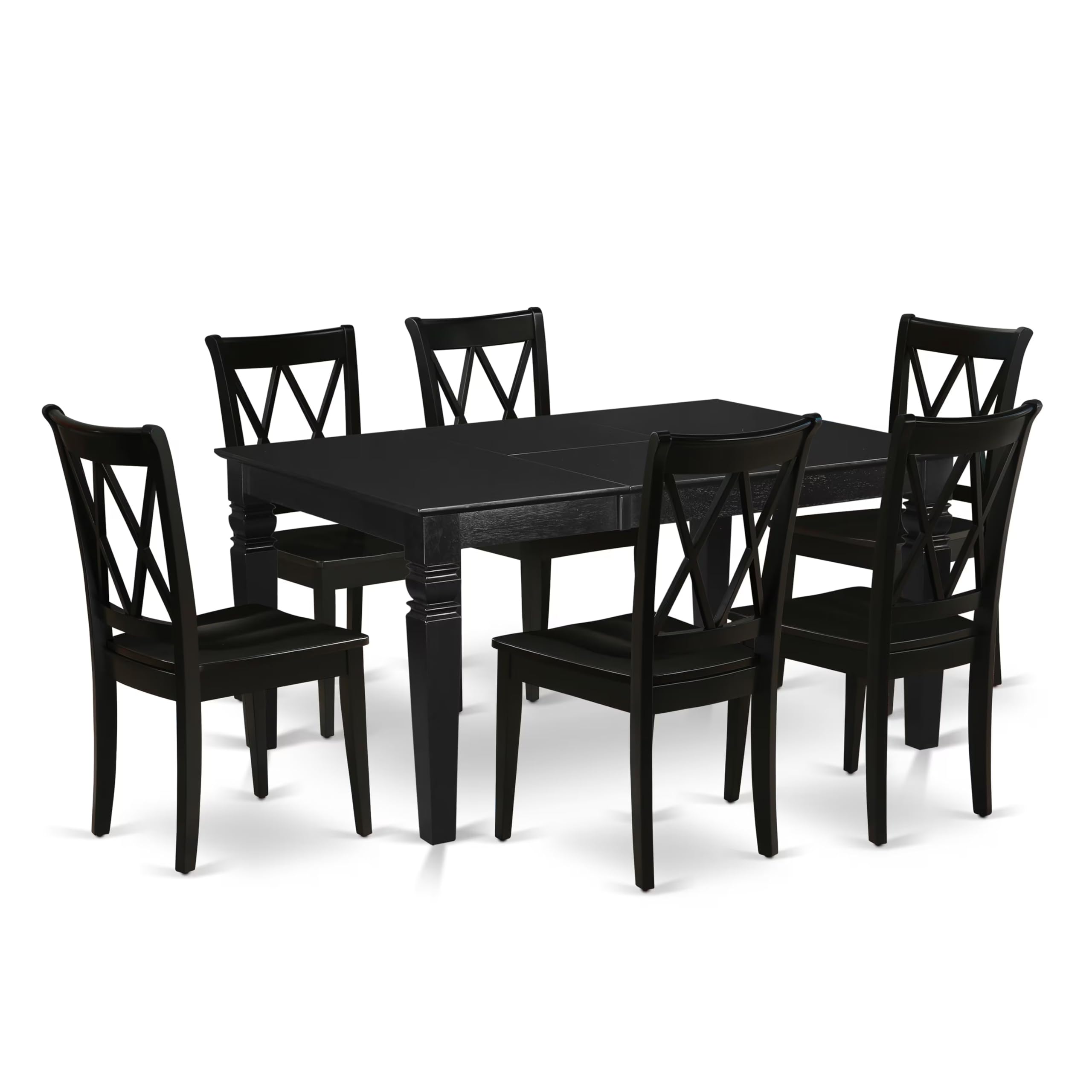 East West Furniture Wecl7-Blk-W 7 Piece Kitchen Table & Chairs Set Consist Of A Rectangle Dining Room Table With Butterfly Leaf And 6 Dining Chairs, 42X60 Inch, Black