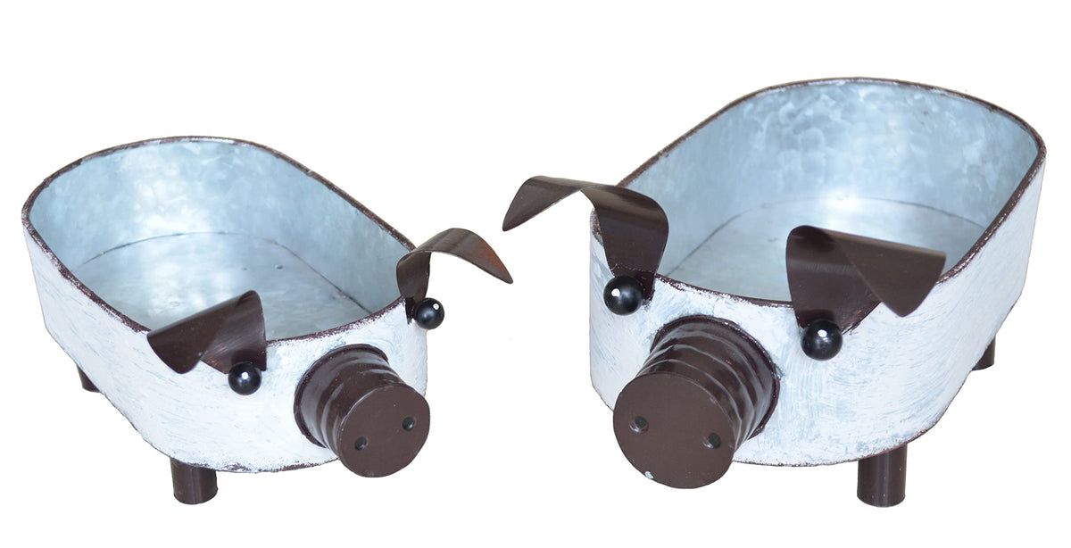 Shabbydecor Galvanized Metal White Washed Farmhouse Pig Tray Distressed Pig Bowl Housewarming Tabletop Centerpiece D  Cor Set Of
