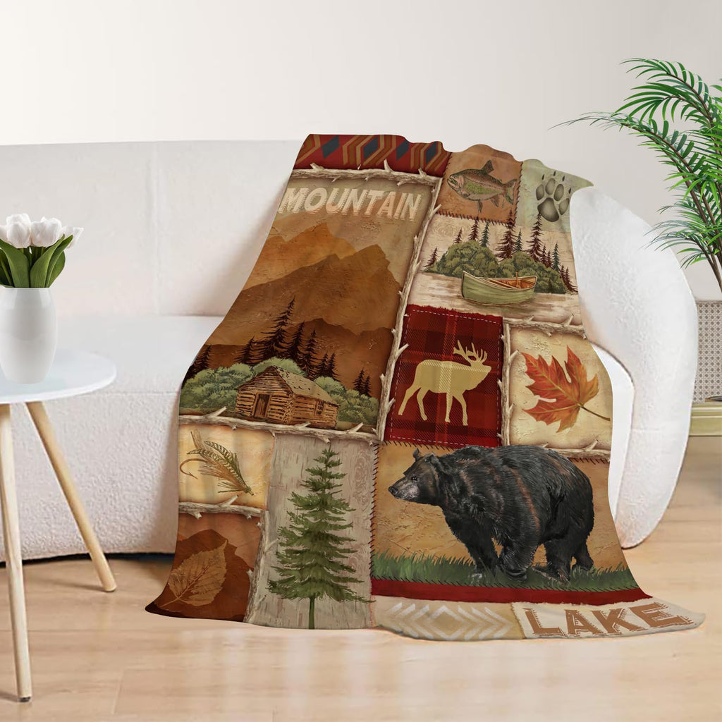 Newhomestyle Rustic Lodge Bear Moose Deer Throw Blanket Soft Warm Cozy Lightweight Decorative Blanket For Couch, Bed, Sofa, Trav
