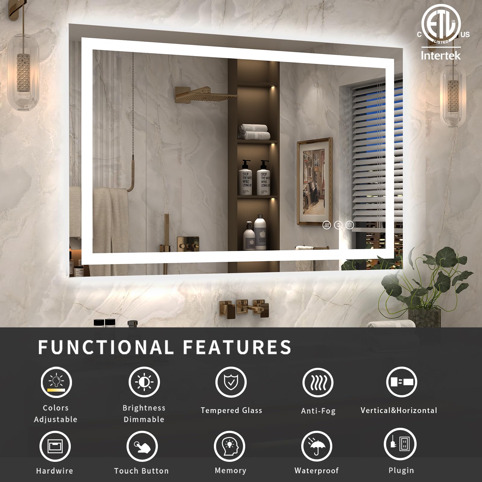 Oddsan 48X32 Led Lighted Mirror For Bathroom Wall, Smart Illuminated Vanity Mirror With Lights, Dimmable, Anti-Fog (Front Lights