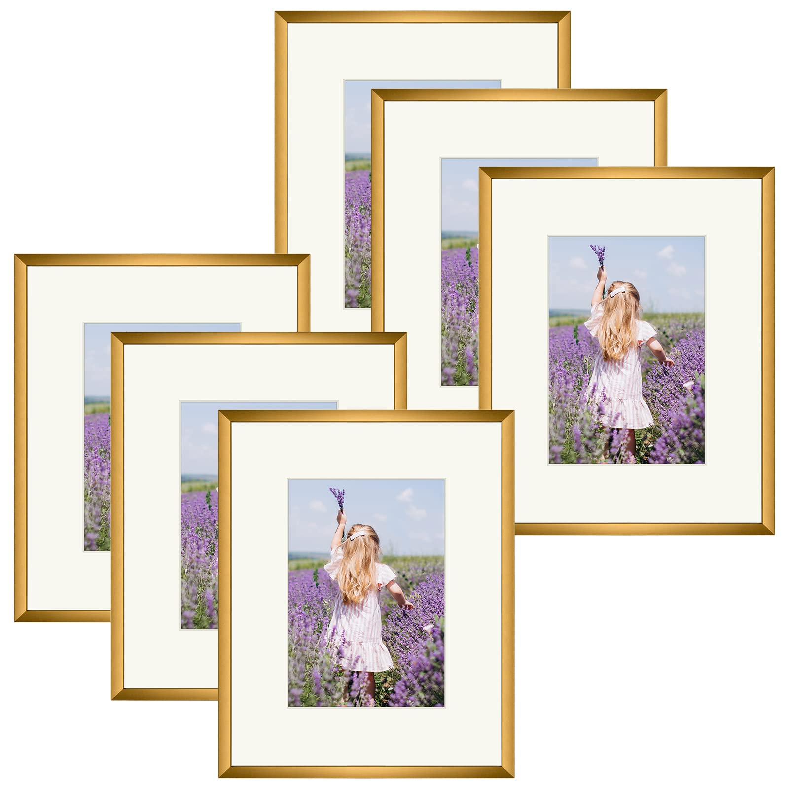 Golden State Art, 8x10 Aluminum Picture Frames with Ivory Color Mat for 5x7 Photo- with Sawtooth Hangers, Spring Clips, Easel St