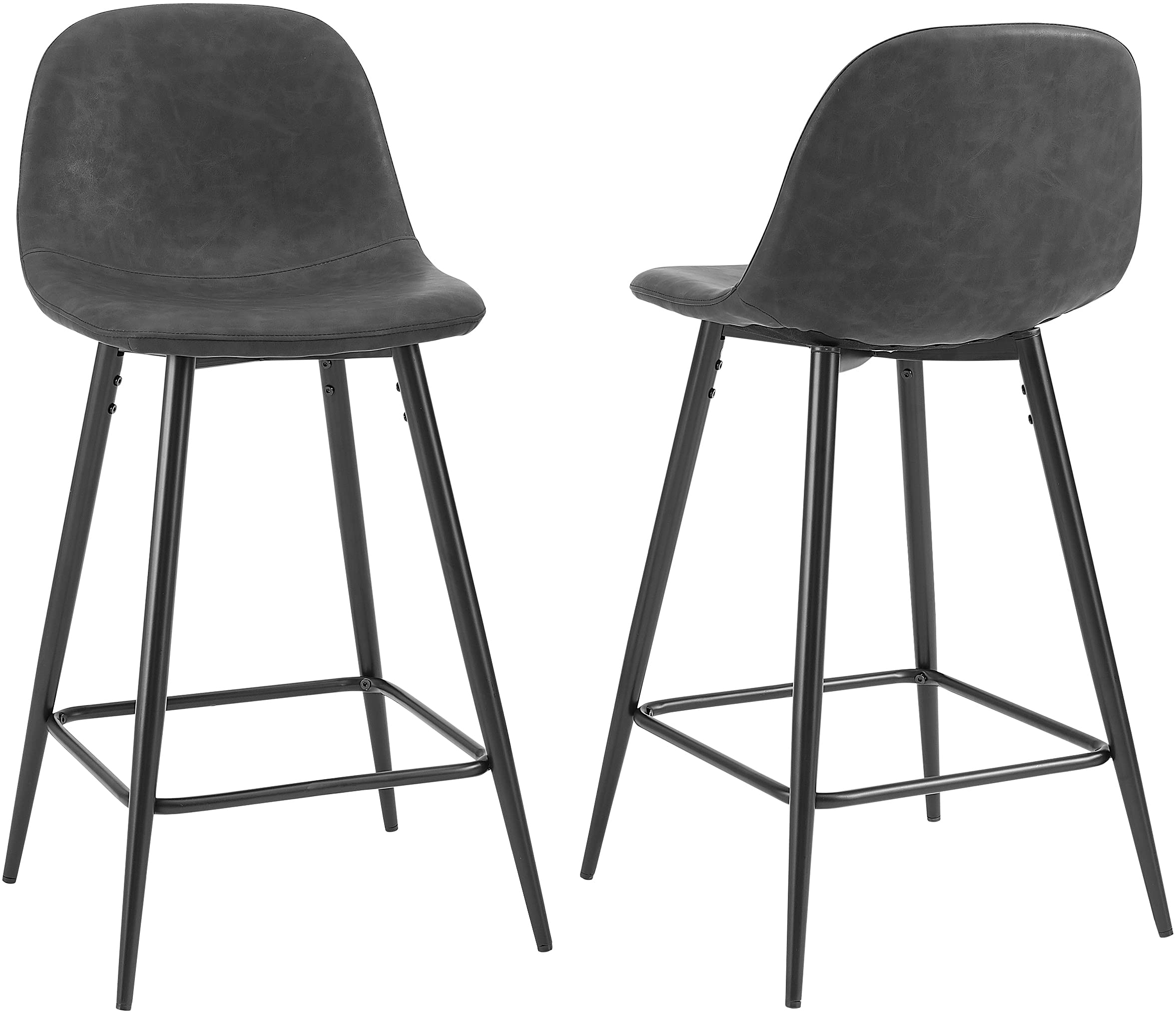 Crosley Furniture Weston Upholstered Seat Counter Height Bar Stools Set of 2, Distressed Black/Matte Black