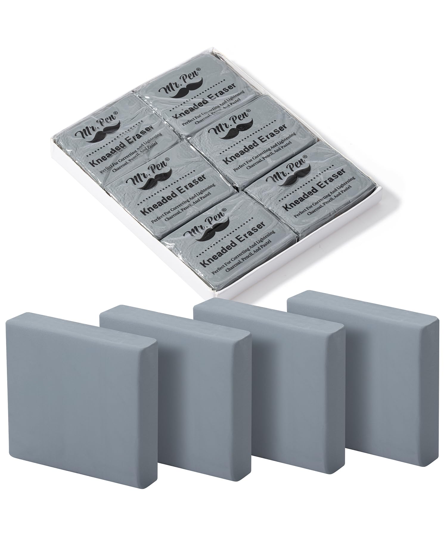 Mr. Pen- Kneaded Eraser, 6 Pack, Grey, Kneaded Erasers For Artists, Art Eraser, Kneadable Erasers, Moldable Eraser, Art Erasers