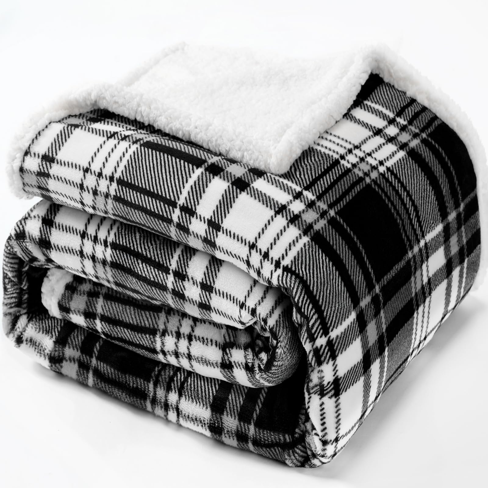 Touchat Sherpa Plaid Throw Blanket,Fleece Flannel Plush Twin Size Microfiber Blanket For Couch Bed Sofa,Fuzzy Fluffy Cozy Soft B
