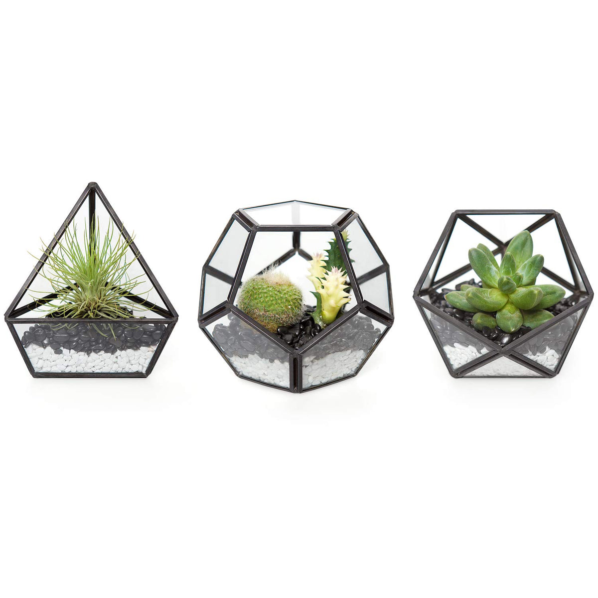 Mkono 4 Inches Mini Glass Geometric Terrarium Container Set Of 3 Modern Tabletop Planter Shelves Decor Display Centerpiece For S