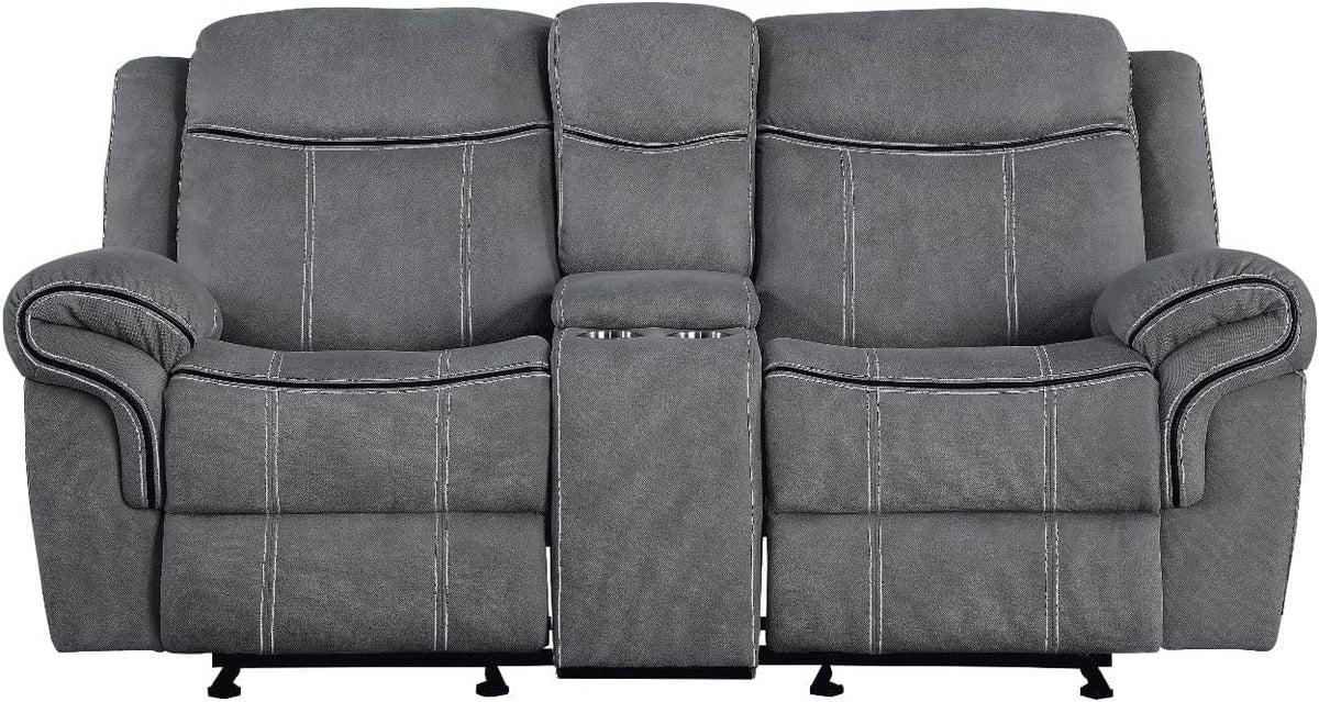 Acme Zubaida Reclining Loveseat with USB Dock and Console in 2-Tone Gray Velvet