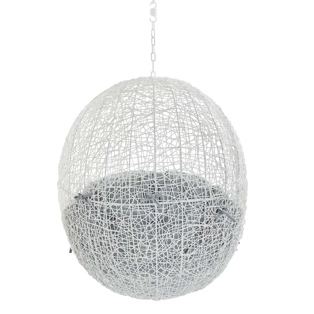 Modway Hide Wicker Rattan Sunbrella® Fabric Outdoor Patio Swing Chair With Hanging Steel Chain In White Gray